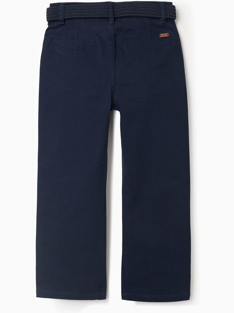 Pantalon chino slim en sergé avec ceinture Bleu foncé - Kiabi