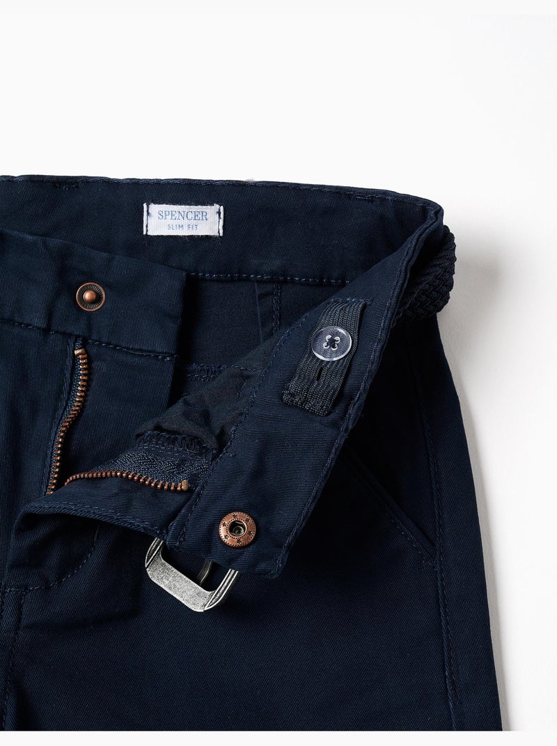 Pantalon chino slim en sergé avec ceinture Bleu foncé - Kiabi