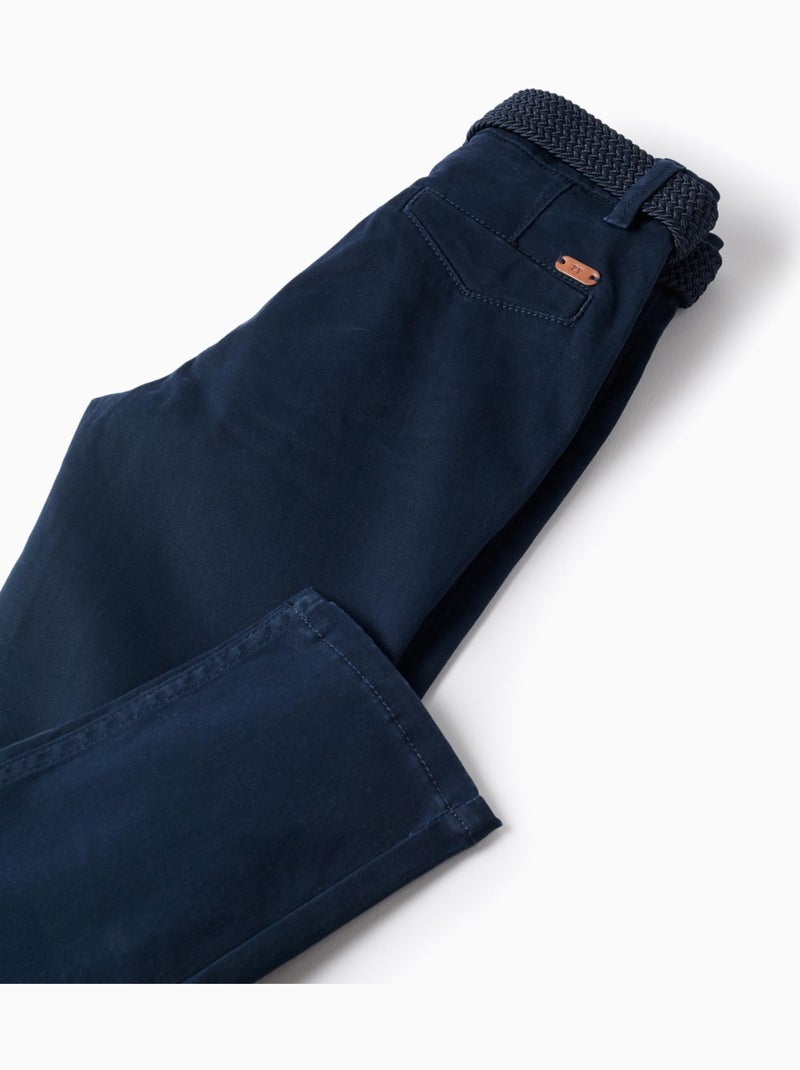 Pantalon chino slim en sergé avec ceinture Bleu foncé - Kiabi