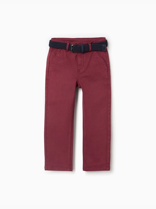 Pantalon chino slim en sergé avec ceinture - Kiabi