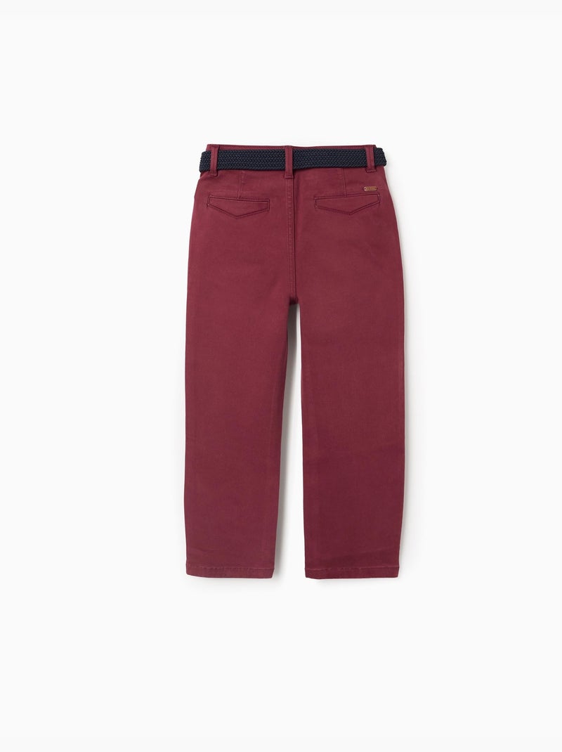 Pantalon chino slim en sergé avec ceinture Rouge foncé - Kiabi