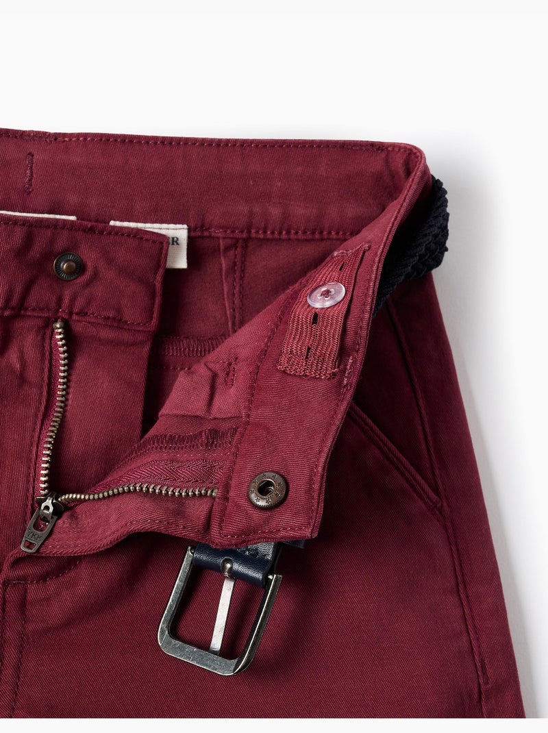 Pantalon chino slim en sergé avec ceinture Rouge foncé - Kiabi