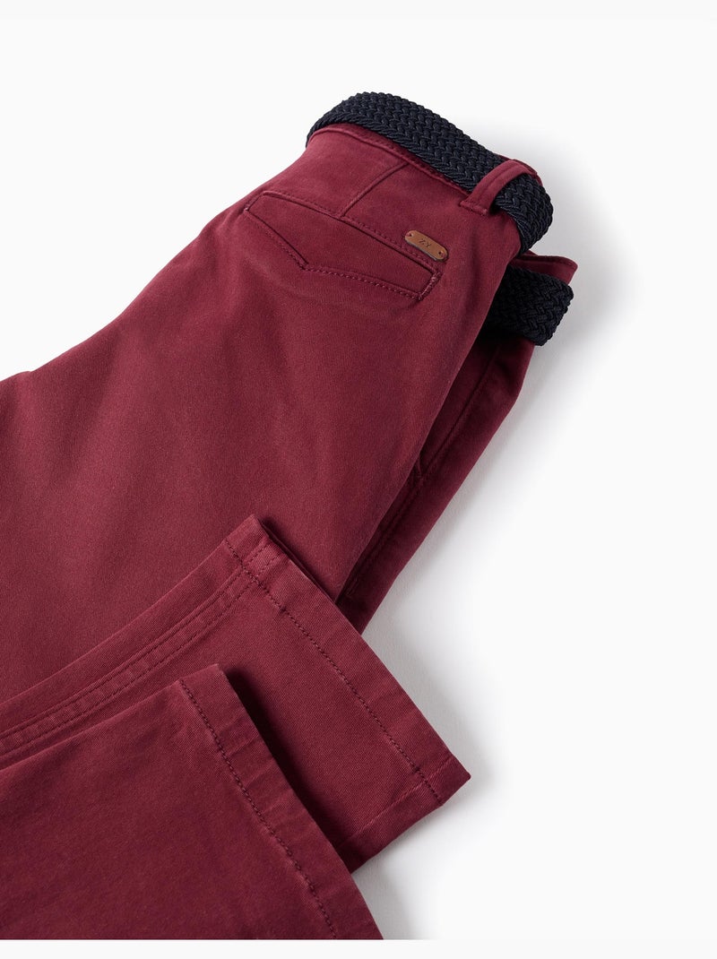 Pantalon chino slim en sergé avec ceinture Rouge foncé - Kiabi