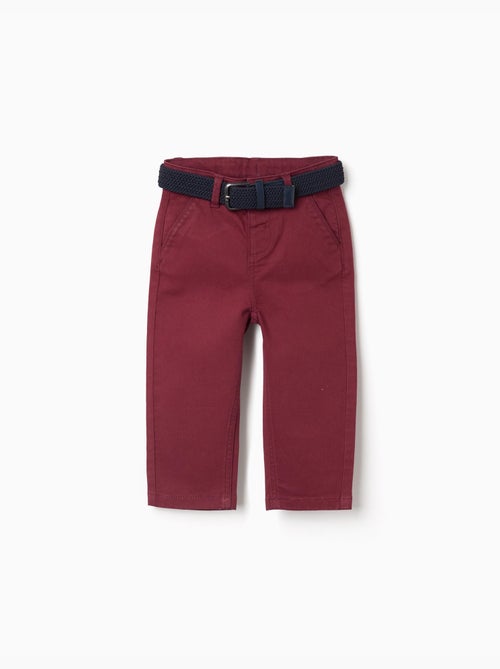 Pantalon chino slim en sergé avec ceinture - Kiabi