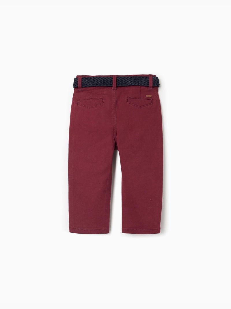 Pantalon chino slim en sergé avec ceinture Rouge foncé - Kiabi