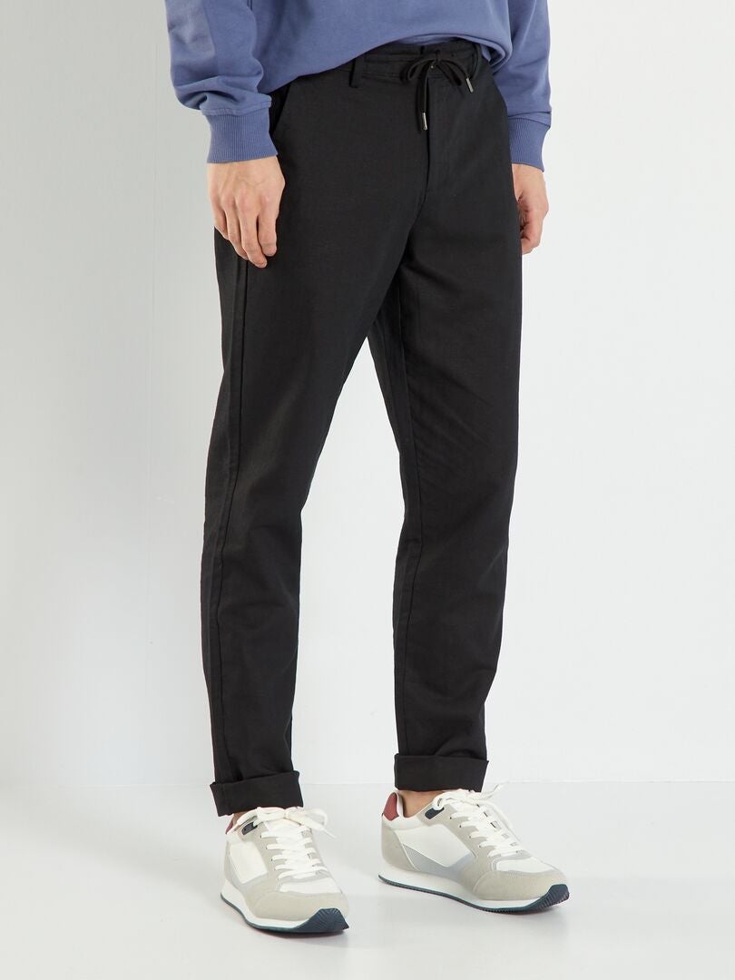 Pantalon chino slim lin et coton noir - Kiabi