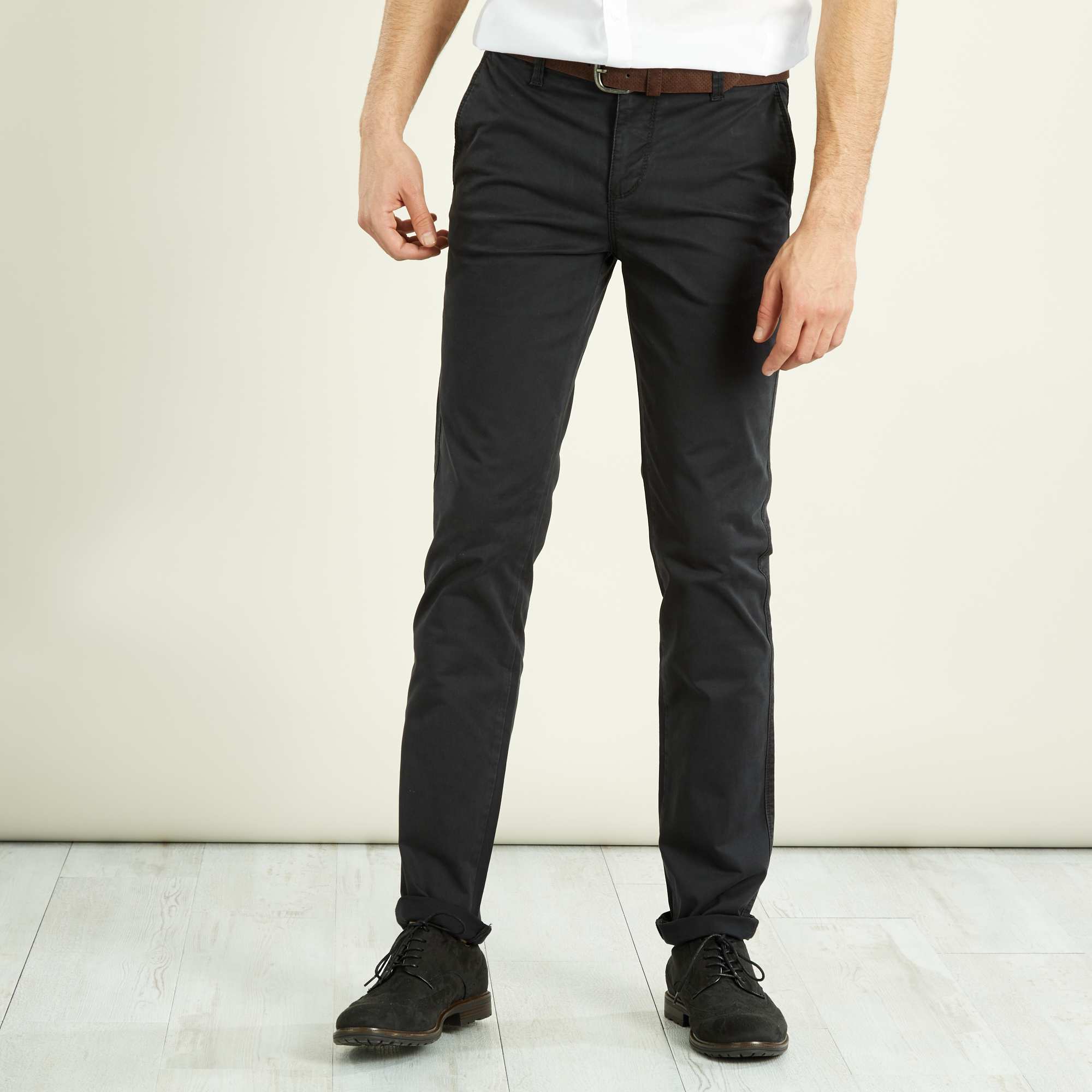 Pantalon chino slim stretch longueur US 32 Homme - noir - Kiabi - 17,00€