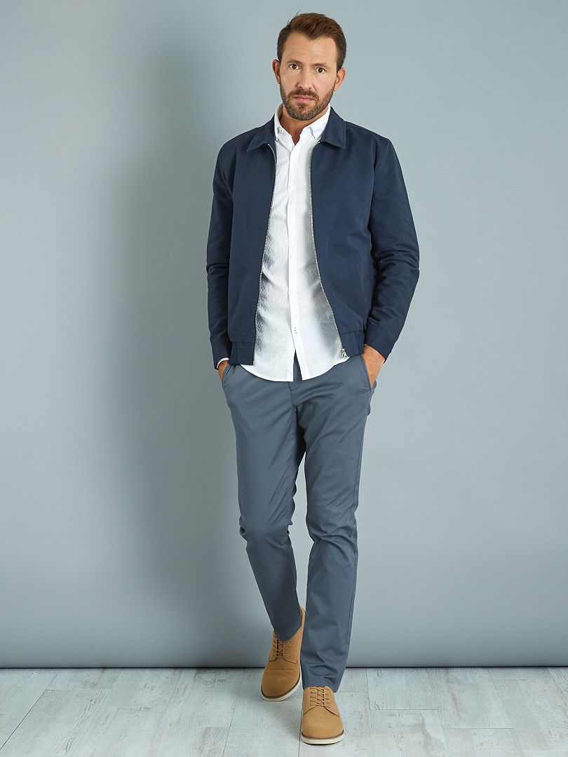 Pantalon chino slim twill stretch gris bleuté - Kiabi