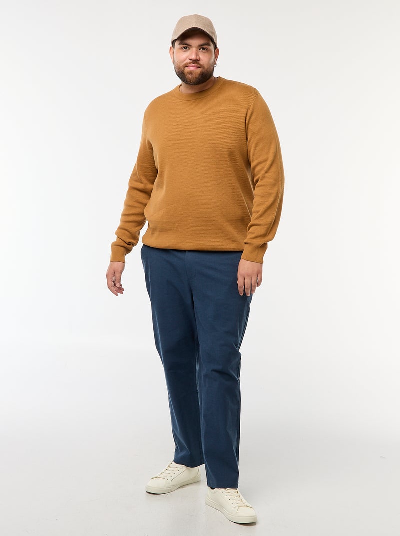 Pantalon chino uni en coton stretch Bleu - Kiabi