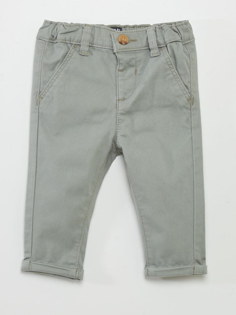 Pantalon chino uni Vert olive - Kiabi