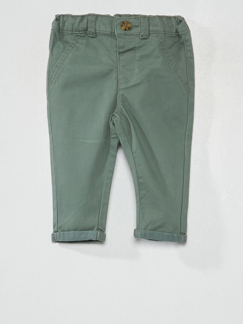 Pantalon chino uni Vert - Kiabi
