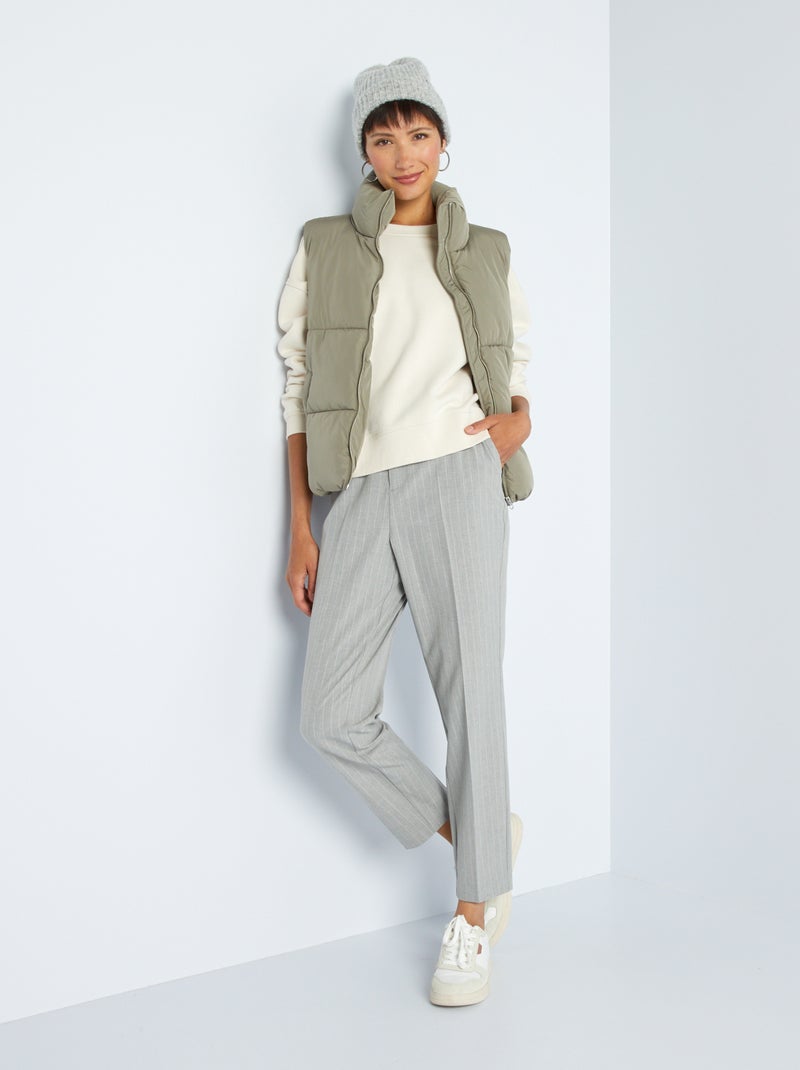 Pantalon cigarette 7/8 rayé Gris - Kiabi