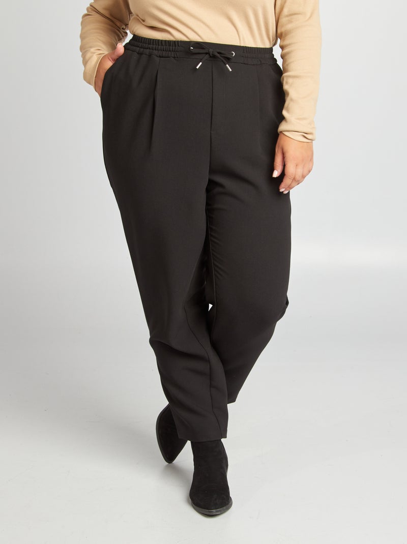 Pantalon cigarette à taille élastiquée noir - Kiabi
