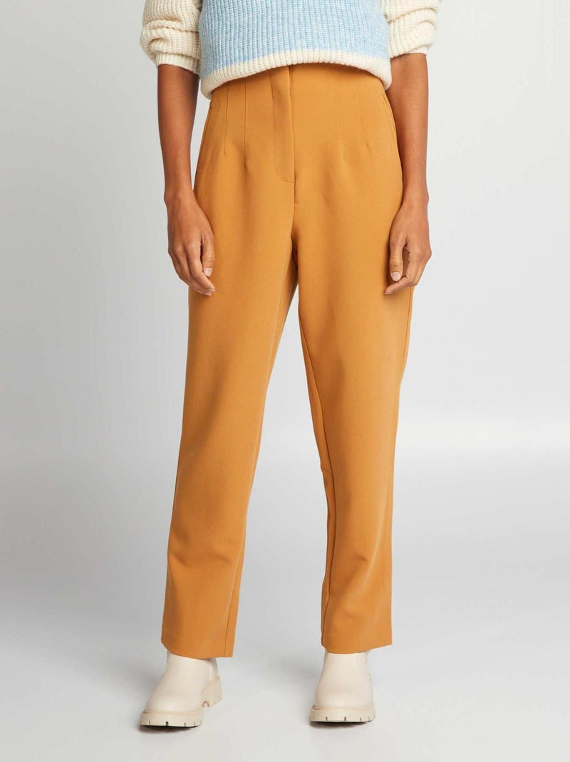 Pantalon cigarette à taille haute Marron - Kiabi