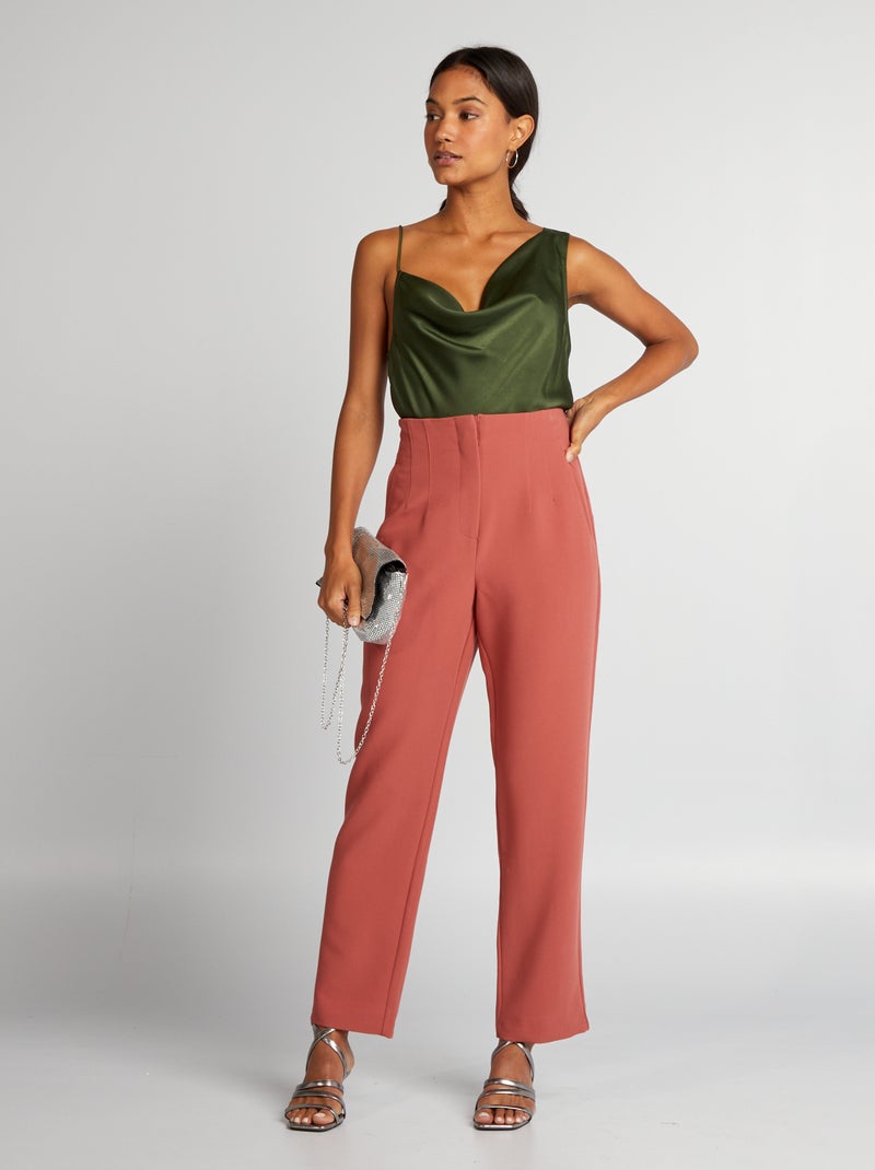 Pantalon cigarette à taille haute Rouge - Kiabi