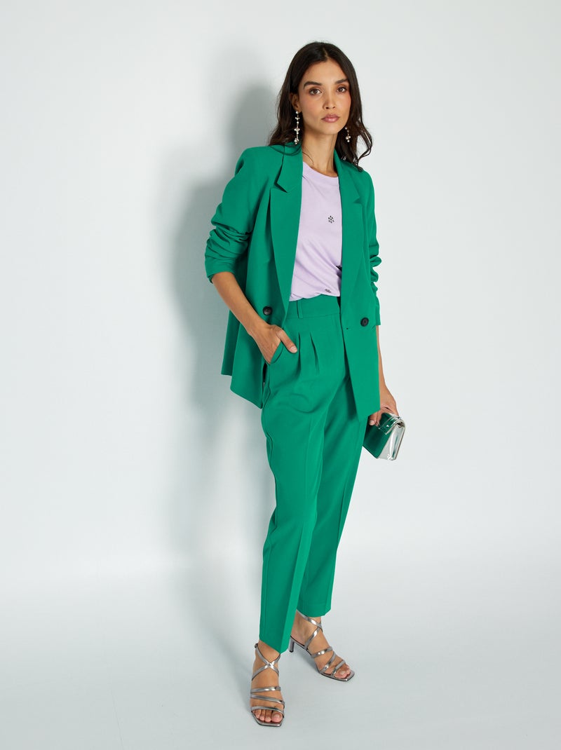 Pantalon cigarette à taille haute Vert - Kiabi