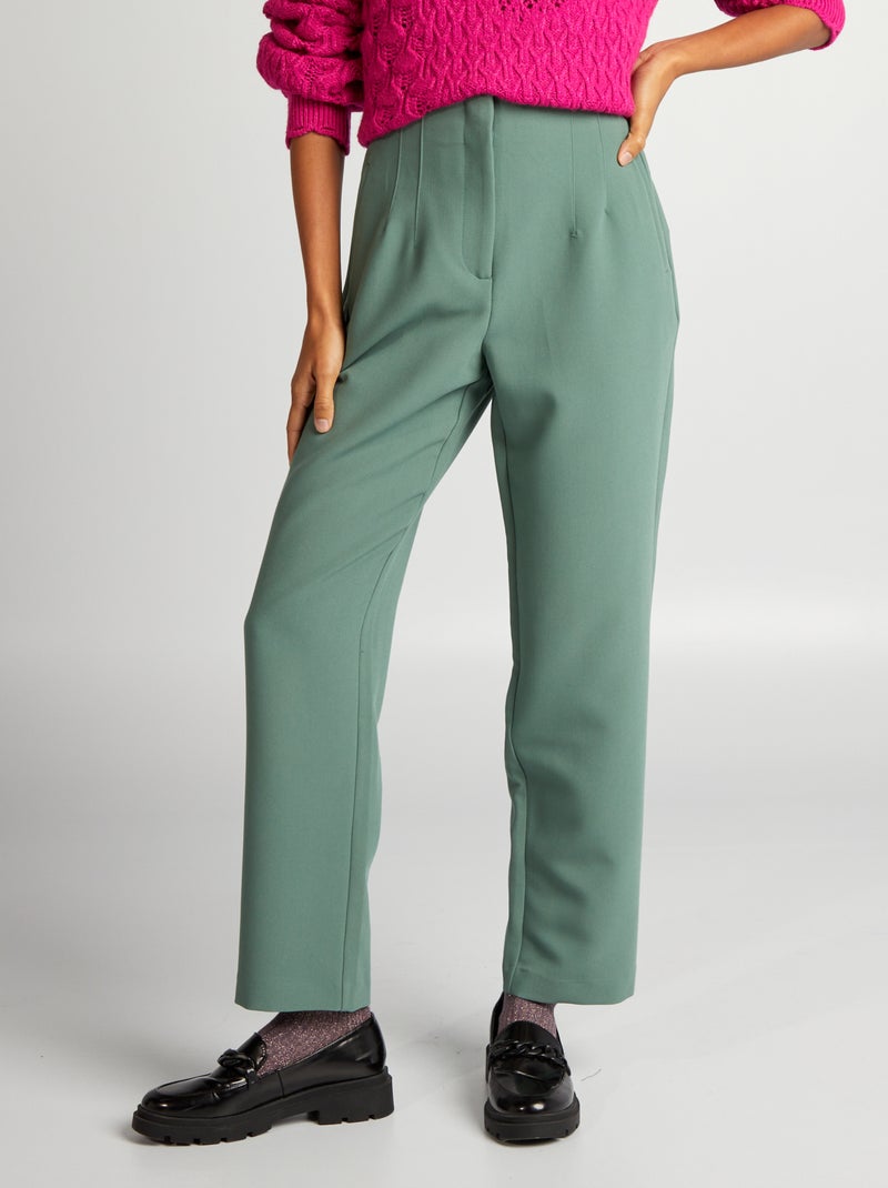 Pantalon cigarette à taille haute Vert - Kiabi