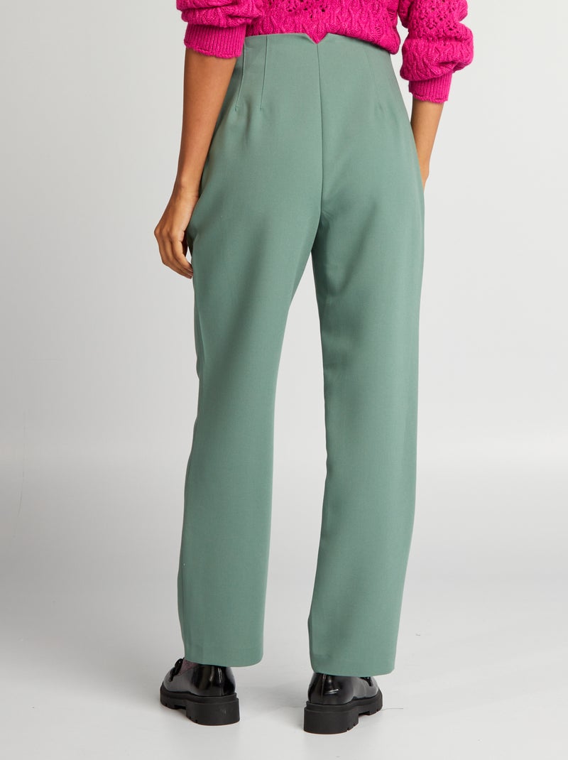 Pantalon cigarette à taille haute Vert - Kiabi
