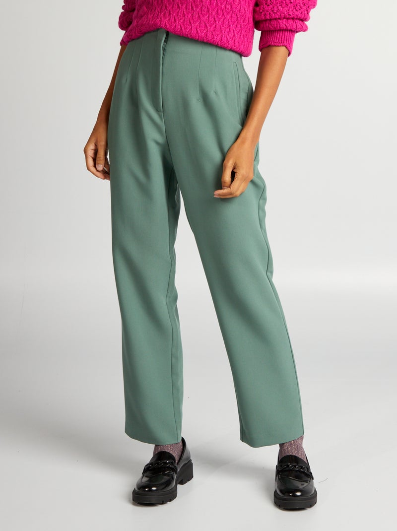 Pantalon cigarette à taille haute Vert - Kiabi