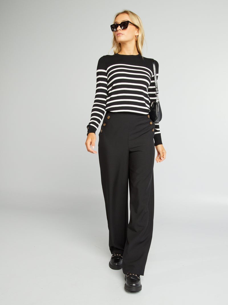 Pantalon cigarette avec boutons fantaisie noir - Kiabi