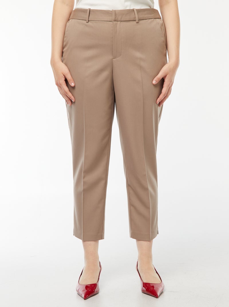 Pantalon cigarette avec ouverture par crochet et zippée Beige - Kiabi
