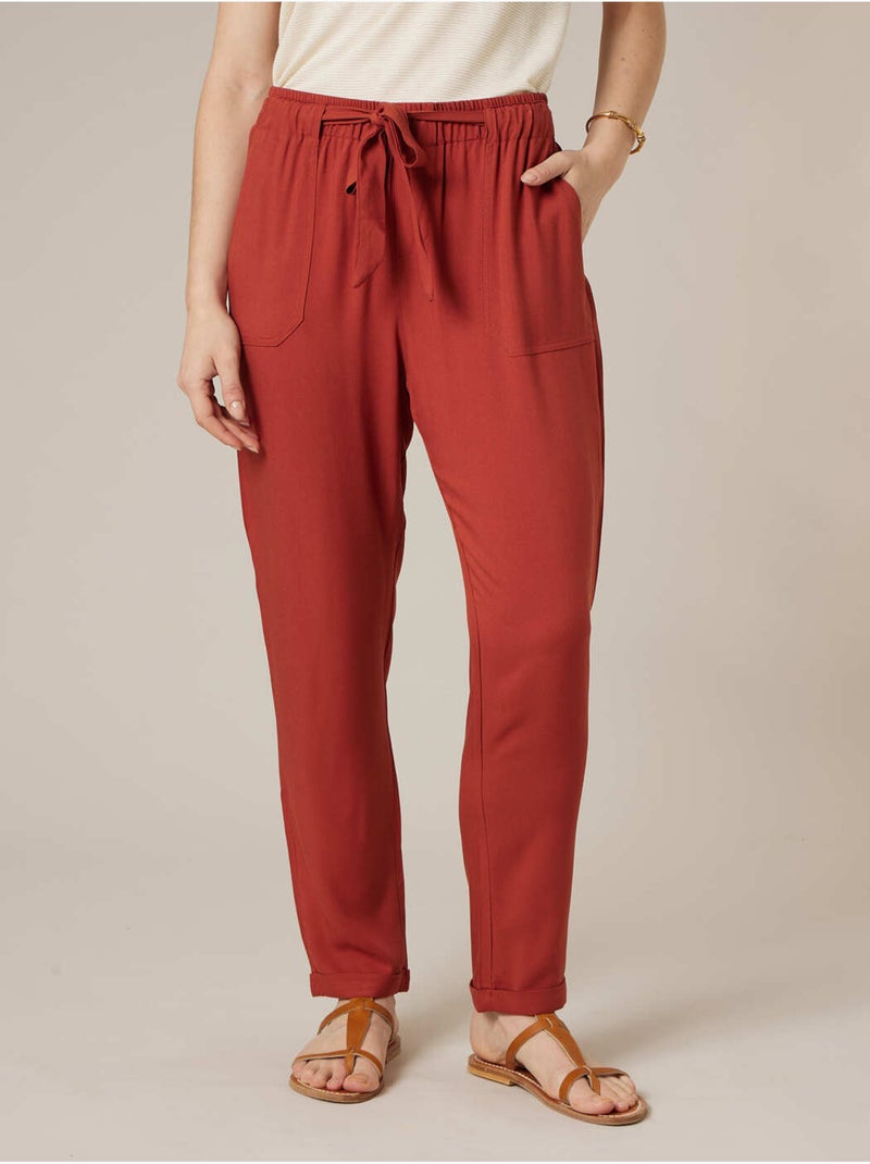 Pantalon cigarette femme fluide en toile légère 'Deeluxe' Saumon - Kiabi