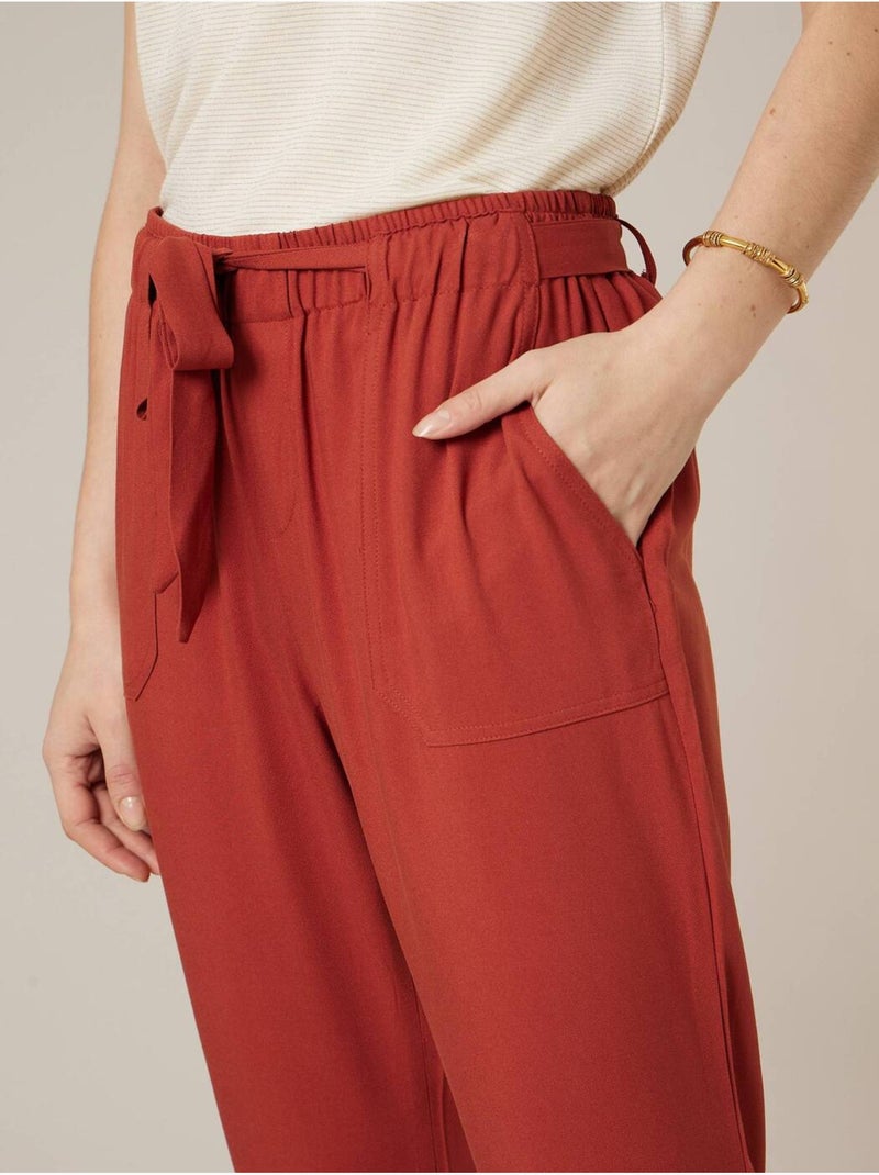 Pantalon cigarette femme fluide en toile légère 'Deeluxe' Saumon - Kiabi