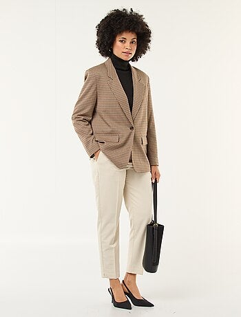 Pantalon femme cigarette uni en chaîne et trame