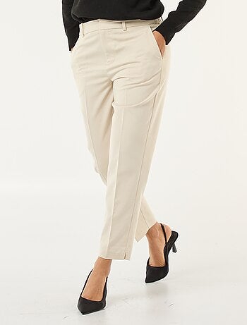Pantalon femme cigarette uni en chaîne et trame