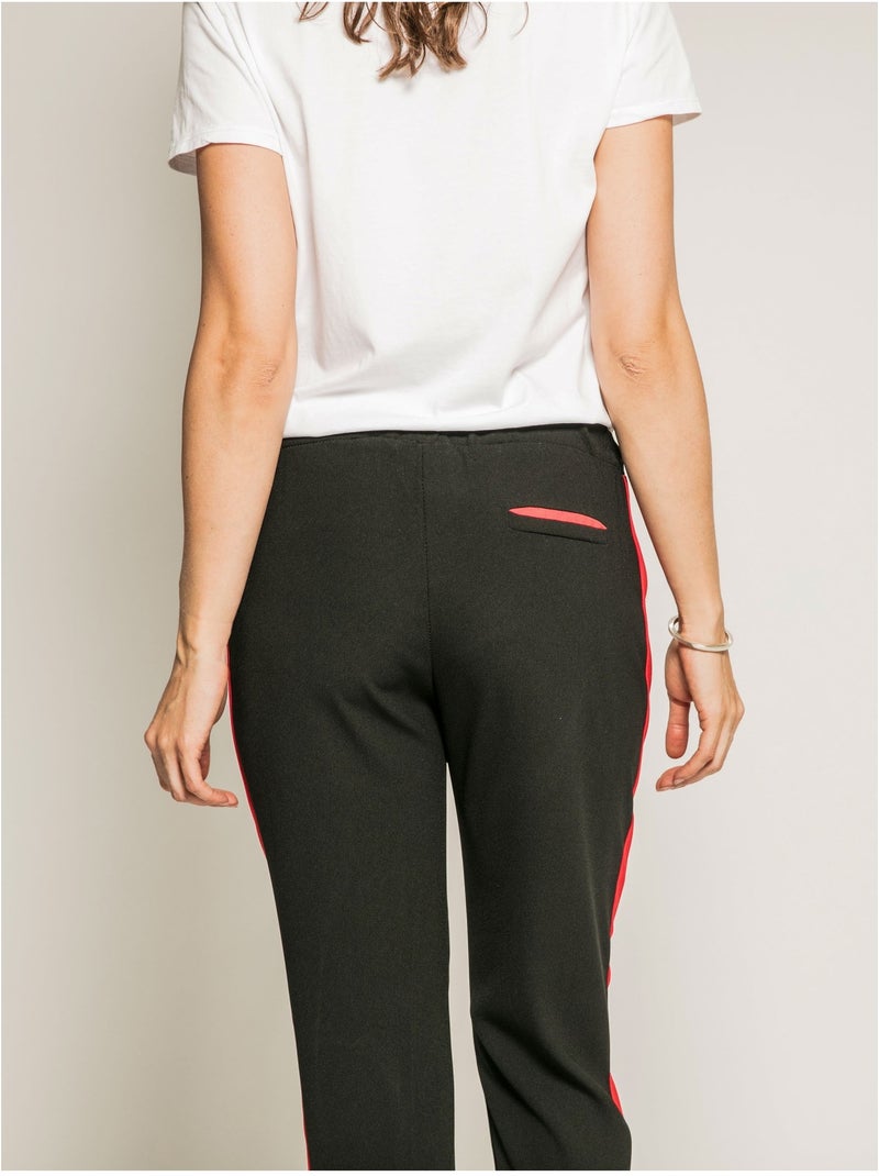 Pantalon cigarette slim bandes côtés EDMEE Noir - Kiabi