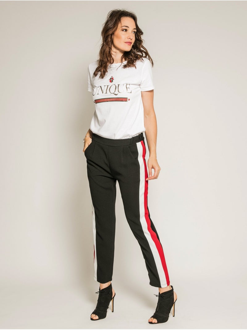 Pantalon cigarette slim bandes côtés EDMEE Noir - Kiabi