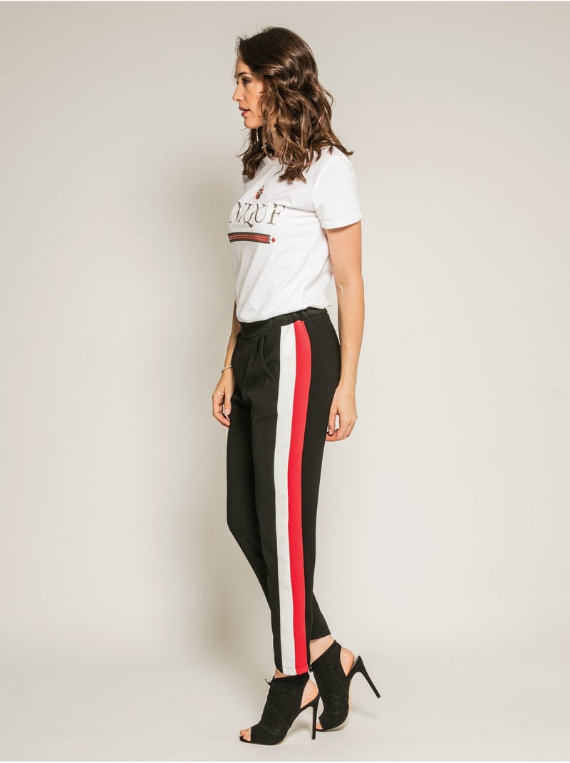 Pantalon cigarette slim bandes côtés EDMEE Noir - Kiabi