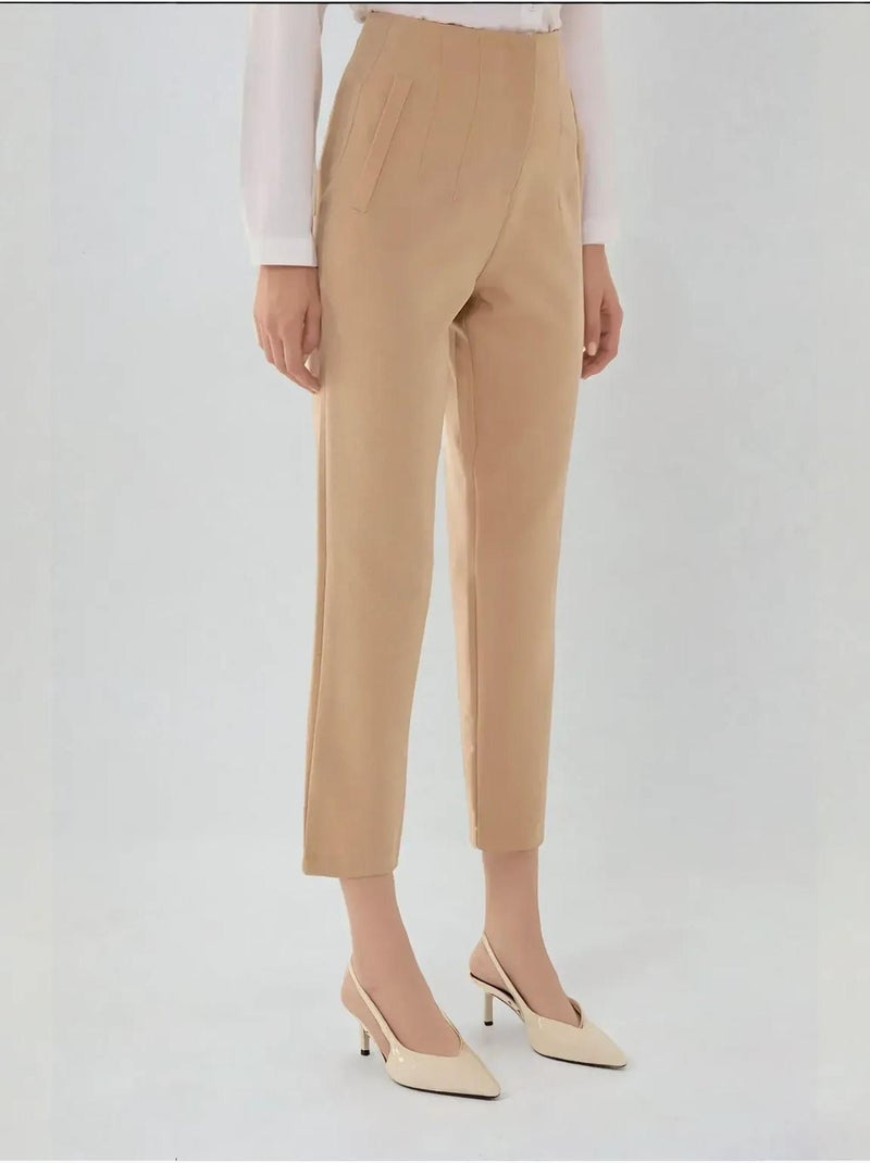 Pantalon cigarette taille haute Beige naturel - Kiabi