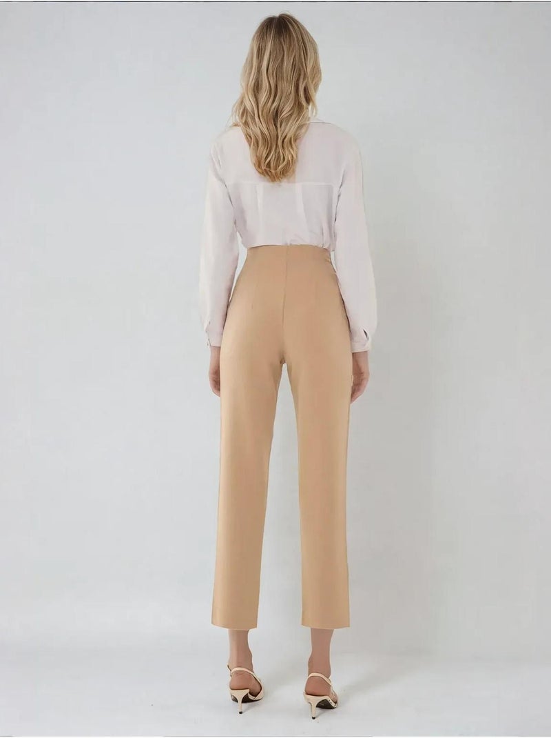 Pantalon cigarette taille haute Beige naturel - Kiabi