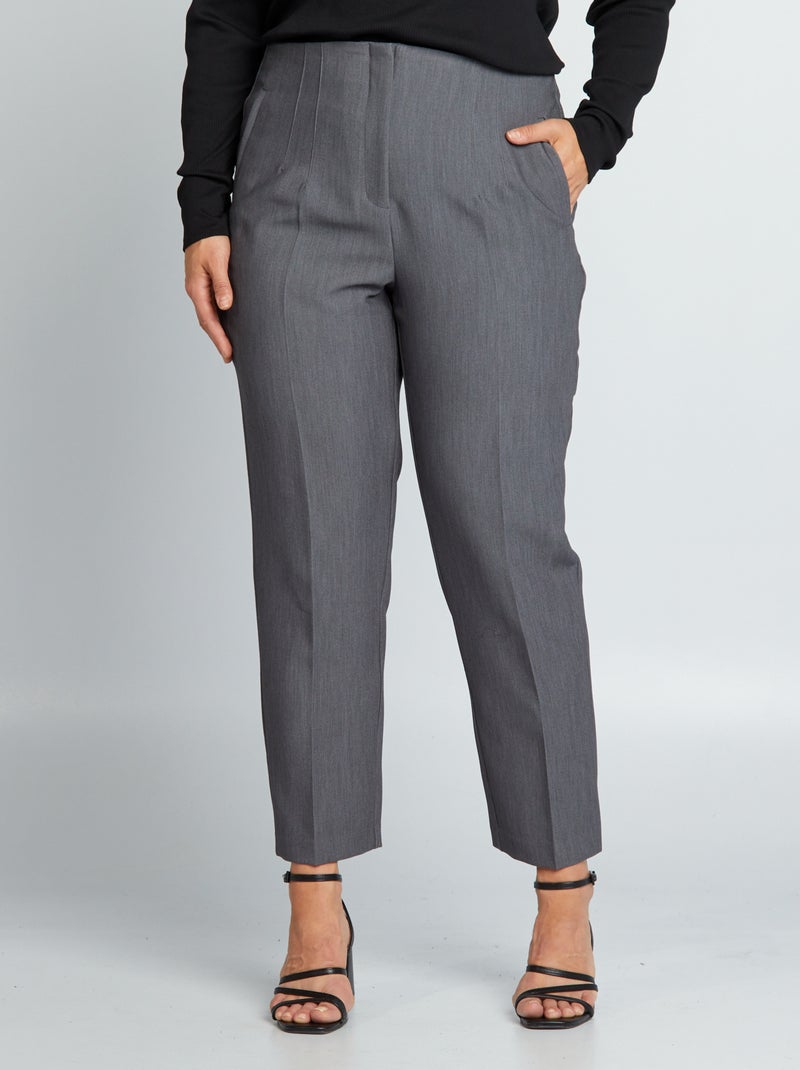 Pantalon cigarette taille haute Gris - Kiabi