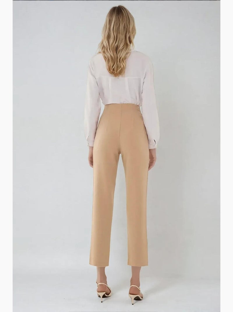 Pantalon cigarette taille haute hiccup Beige naturel - Kiabi