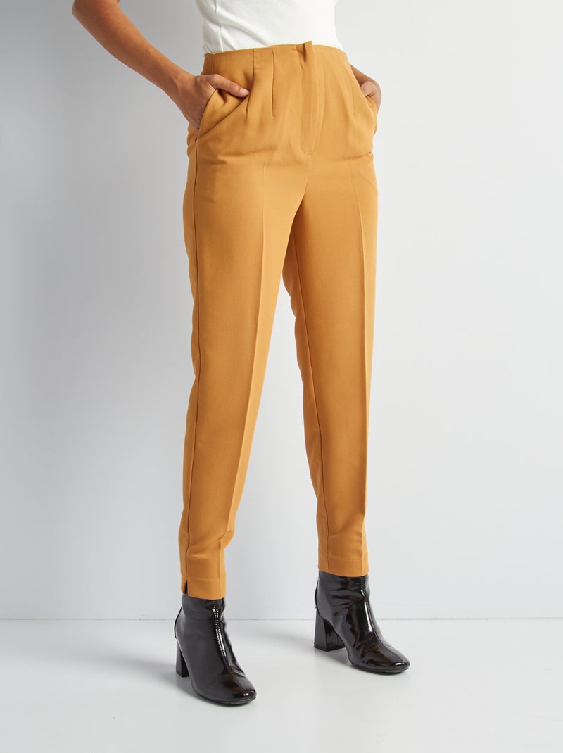Pantalon cigarette taille haute Jaune - Kiabi