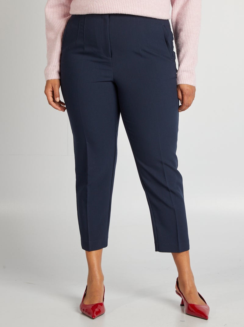 Pantalon cigarette taille haute Marine - Kiabi