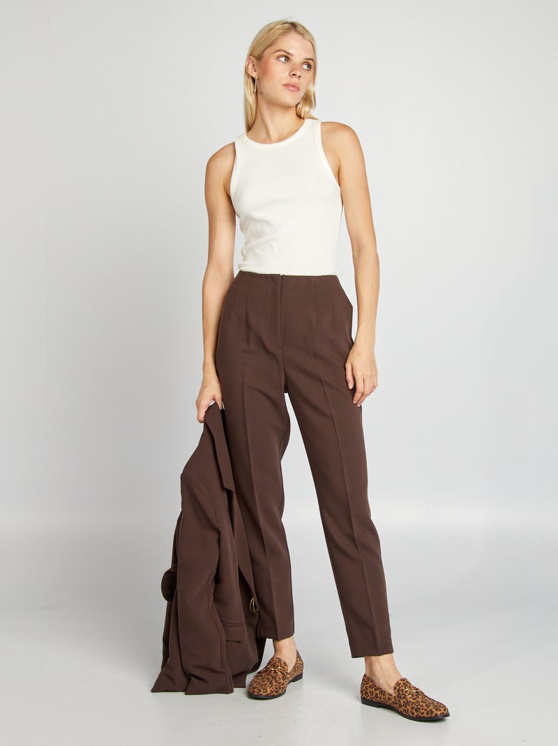 Pantalon cigarette taille haute Marron - Kiabi