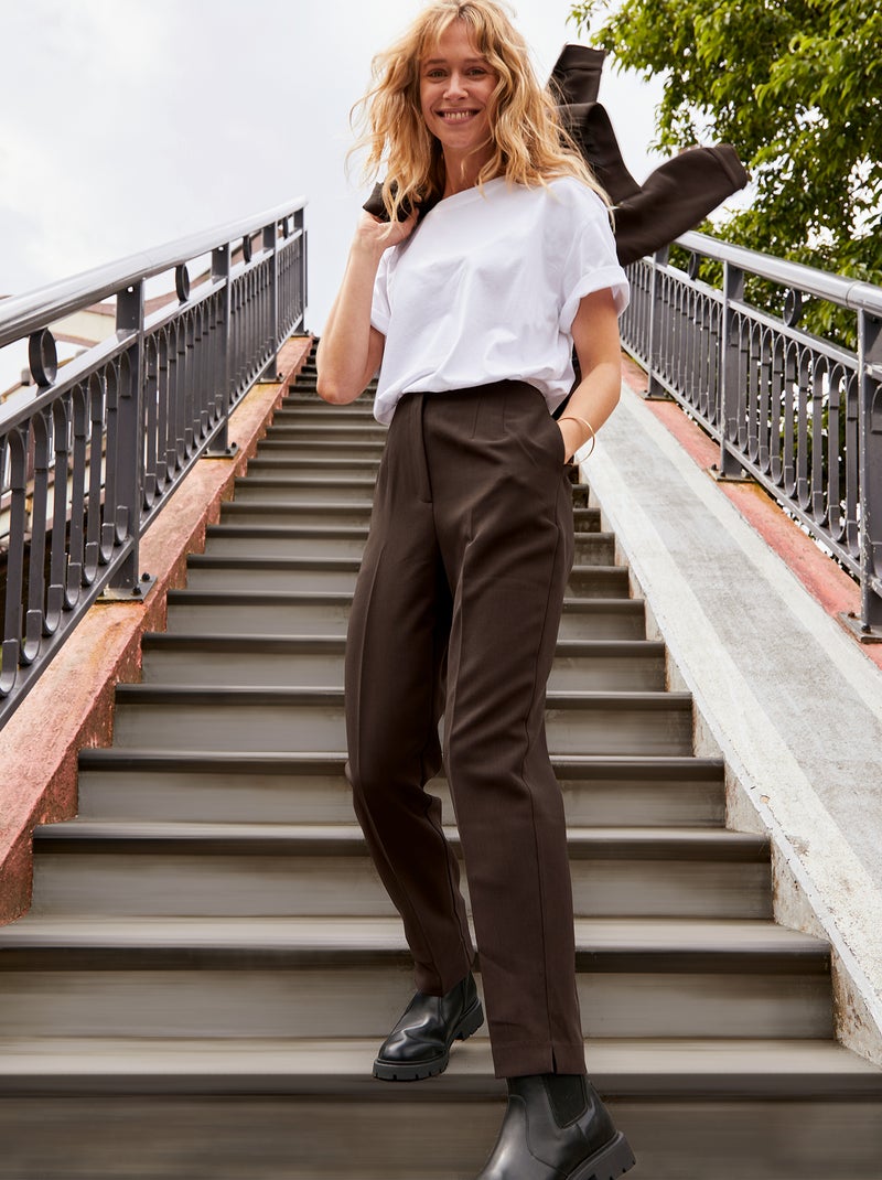 Pantalon cigarette taille haute Marron - Kiabi