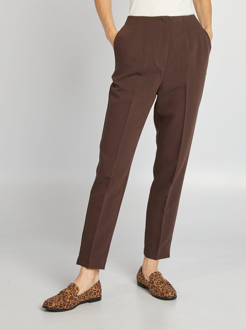 Pantalon cigarette taille haute Marron - Kiabi