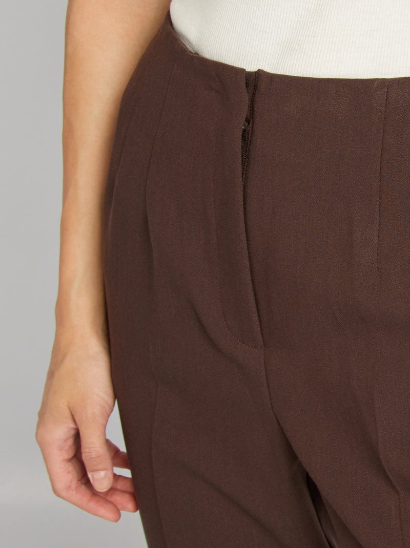 Pantalon cigarette taille haute Marron - Kiabi