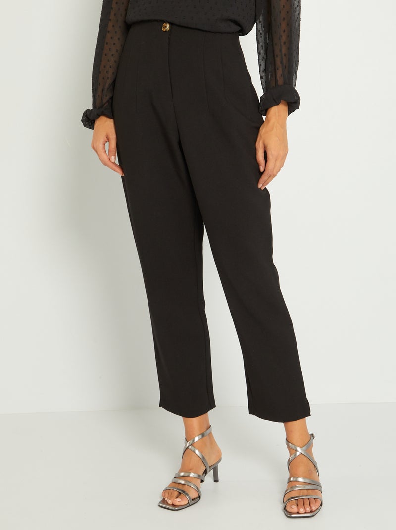 Pantalon cigarette taille haute noir - Kiabi