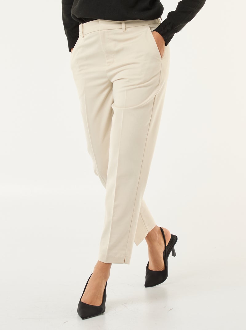 Pantalon cigarette uni avec 2 poches Beige - Kiabi