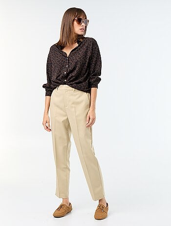 Pantalon femme cigarette uni en chaîne et trame