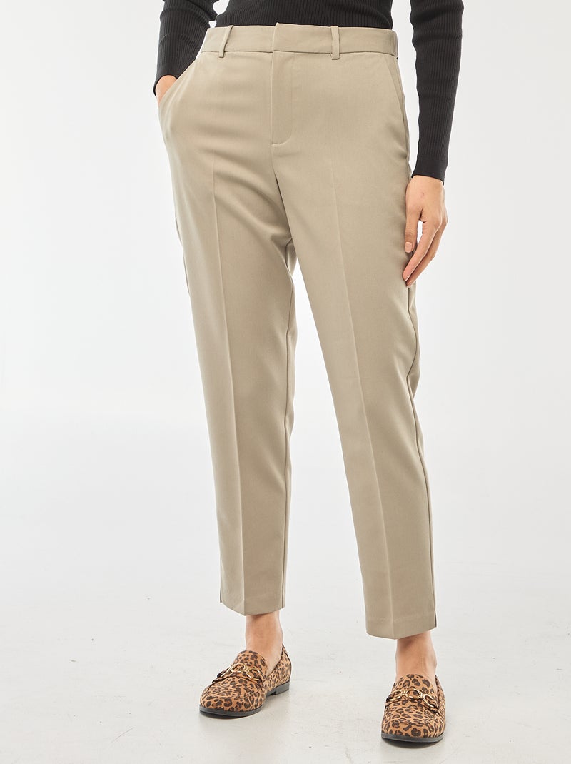 Pantalon cigarette uni avec 2 poches Kaki - Kiabi