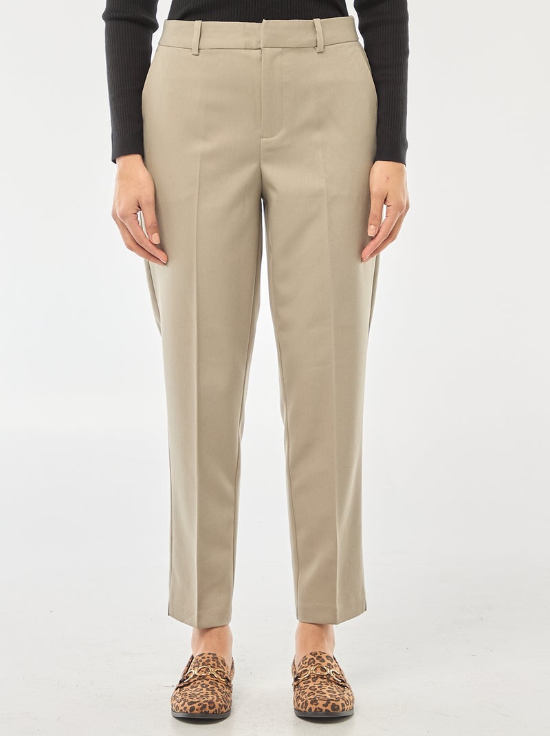 Pantalon cigarette uni avec 2 poches Kaki - Kiabi