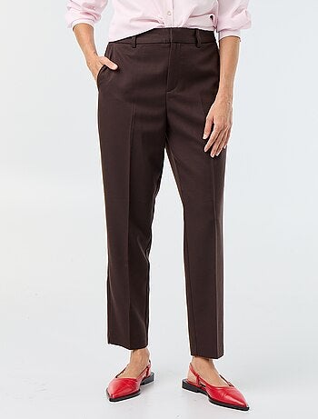 Pantalon femme cigarette uni en chaîne et trame