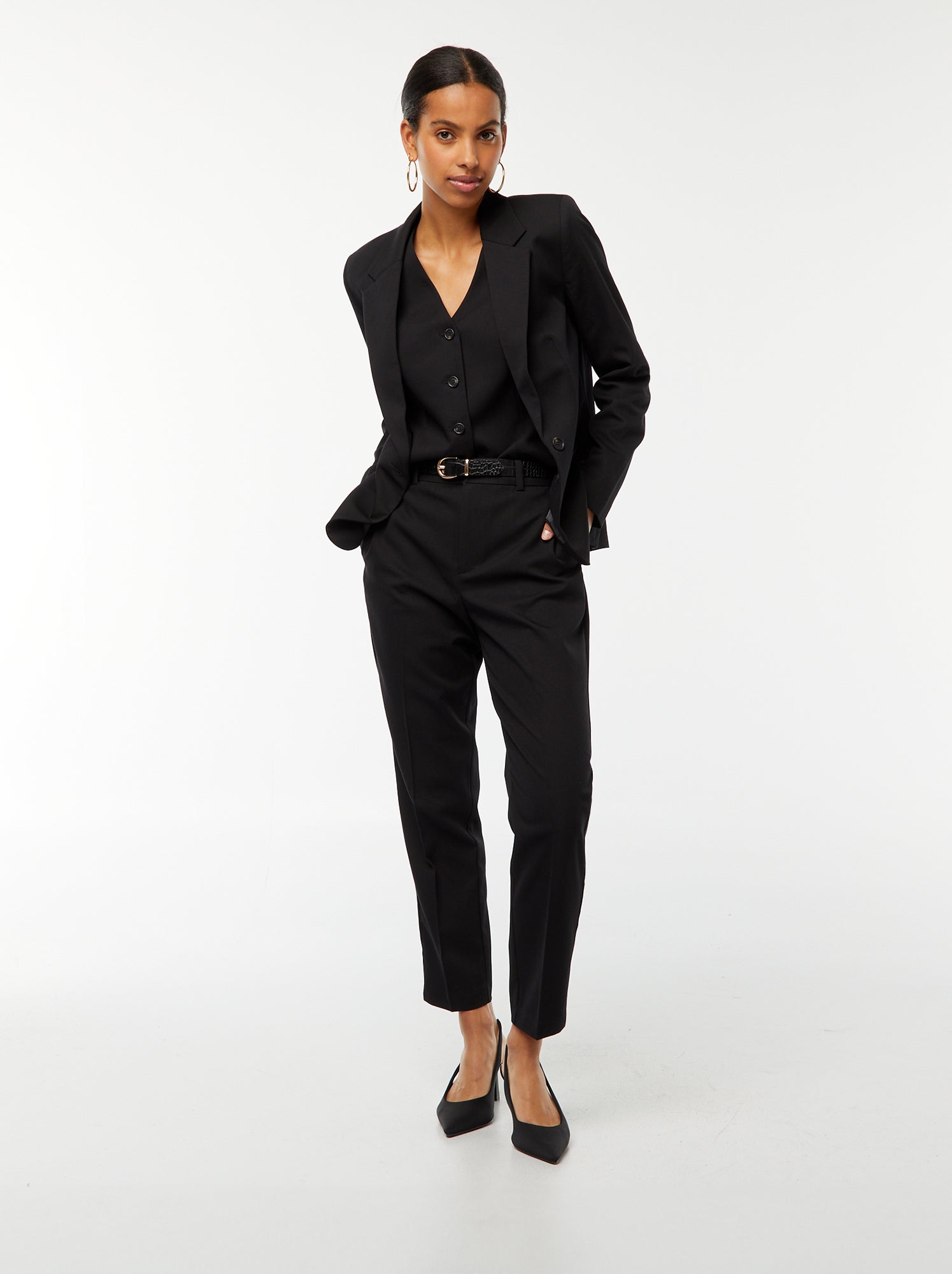 Pantalon cigarette uni avec 2 poches