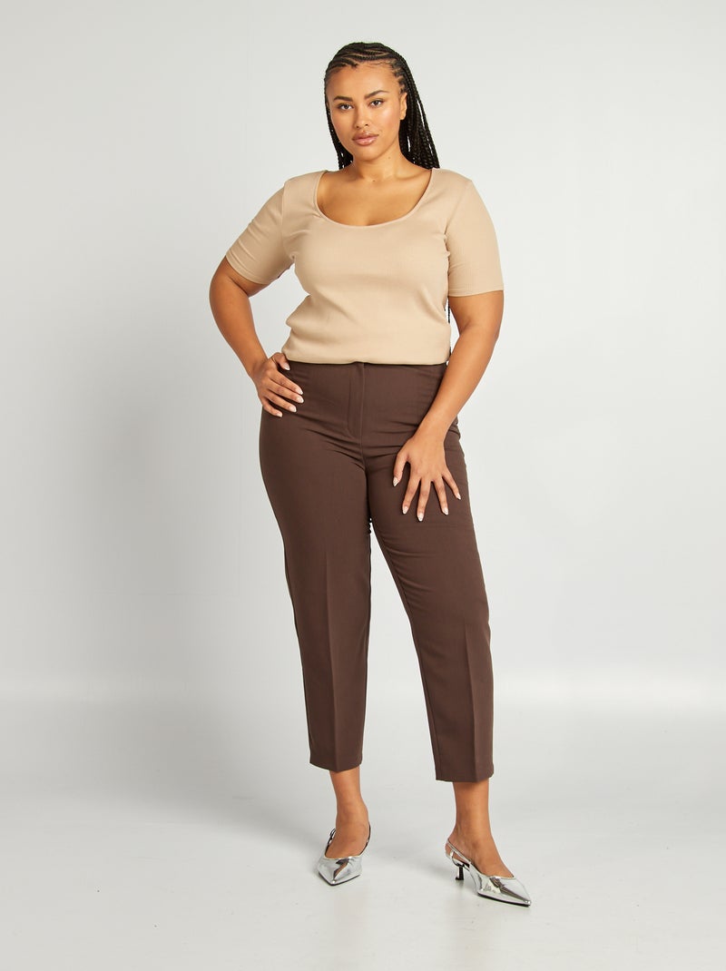 Pantalon cigarette uni Marron - Kiabi